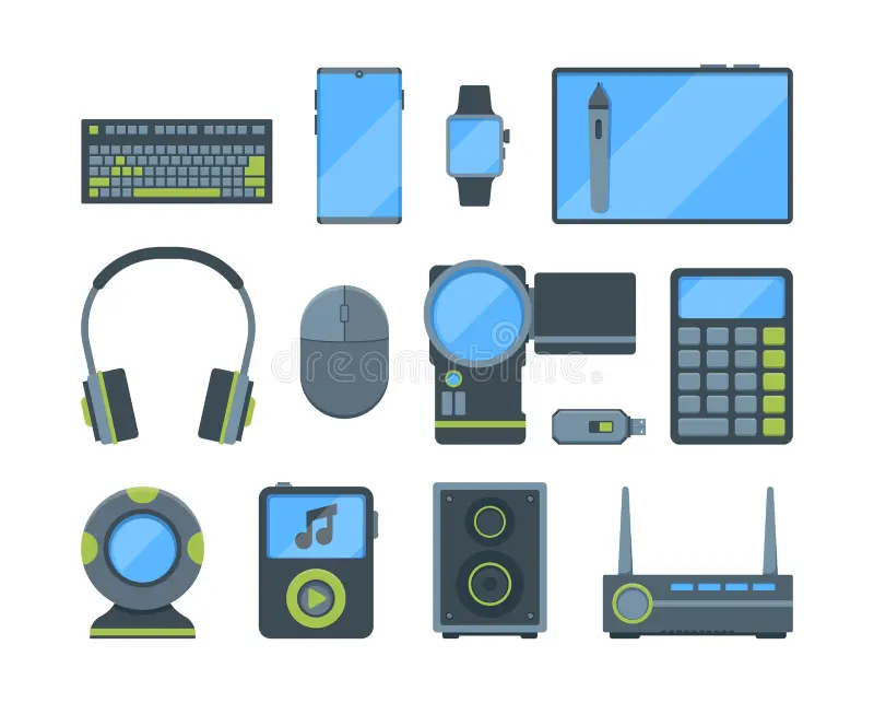 conjunto-de-ilustraciones-planas-diferentes-aparatos-electrónicos-modernos-ratón-y-teclado-para-computadoras-cámara-web-166860178